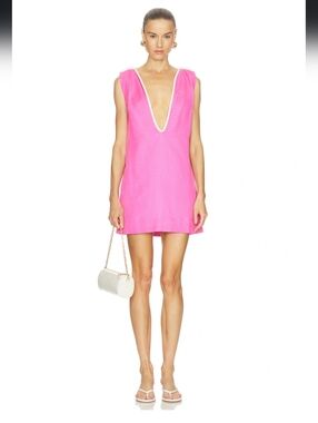 Bi-Color Deep-V Mini Dress in Pink